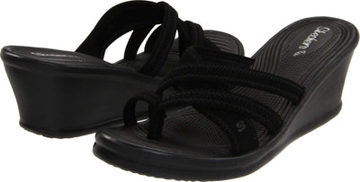 Skechers Cali Women's Rumblers-Beautiful People Wedge Sandal,Black,7 M US