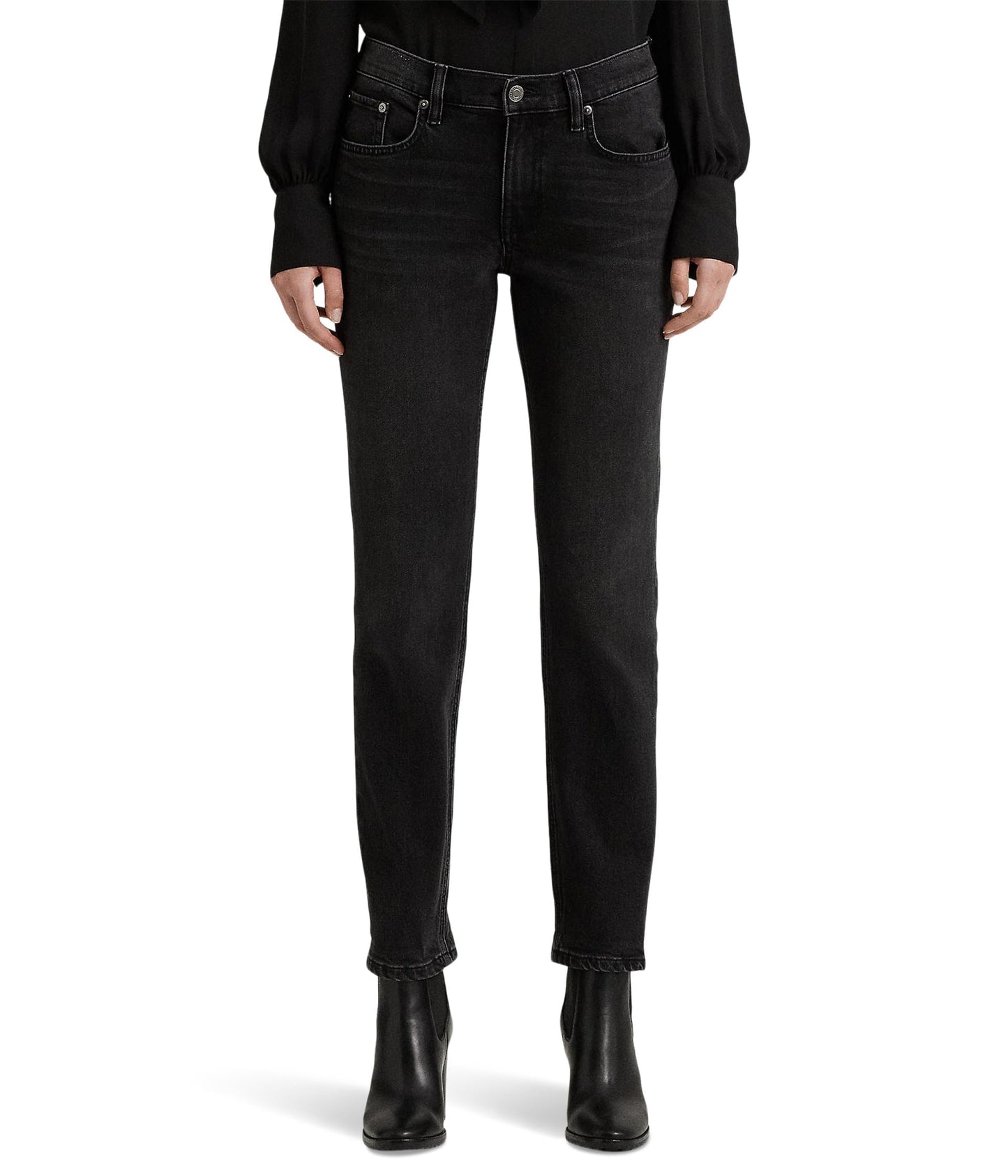 Lauren Ralph Lauren Womens Petite Relaxed Tapered Ankle Jeans in Empire Black 12