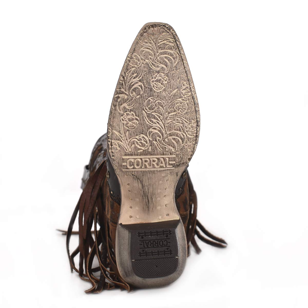 Corral Boots Women's Handcrafted Western Boots | Snip Toe Cowboy Boots with Leopard Print, Fringe and Stud Details