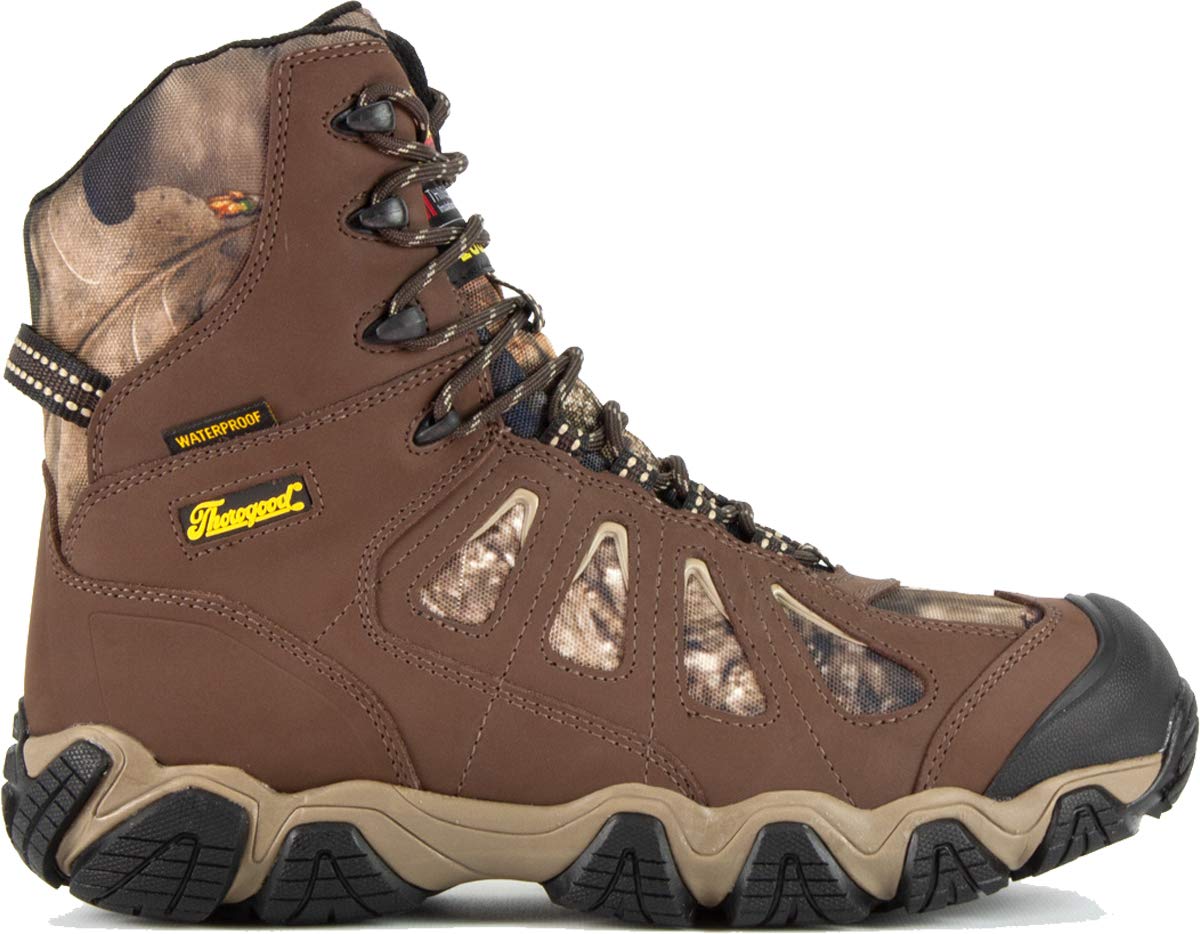 Thorogood Crosstrex 8” Insulated Waterproof Hiking Boots for Men - Premium Breathable Leather and Mesh with Mossy Oak Break-Up Country Camo and Traction Outsole, Brown/Mossy Oak - 8.5 W US