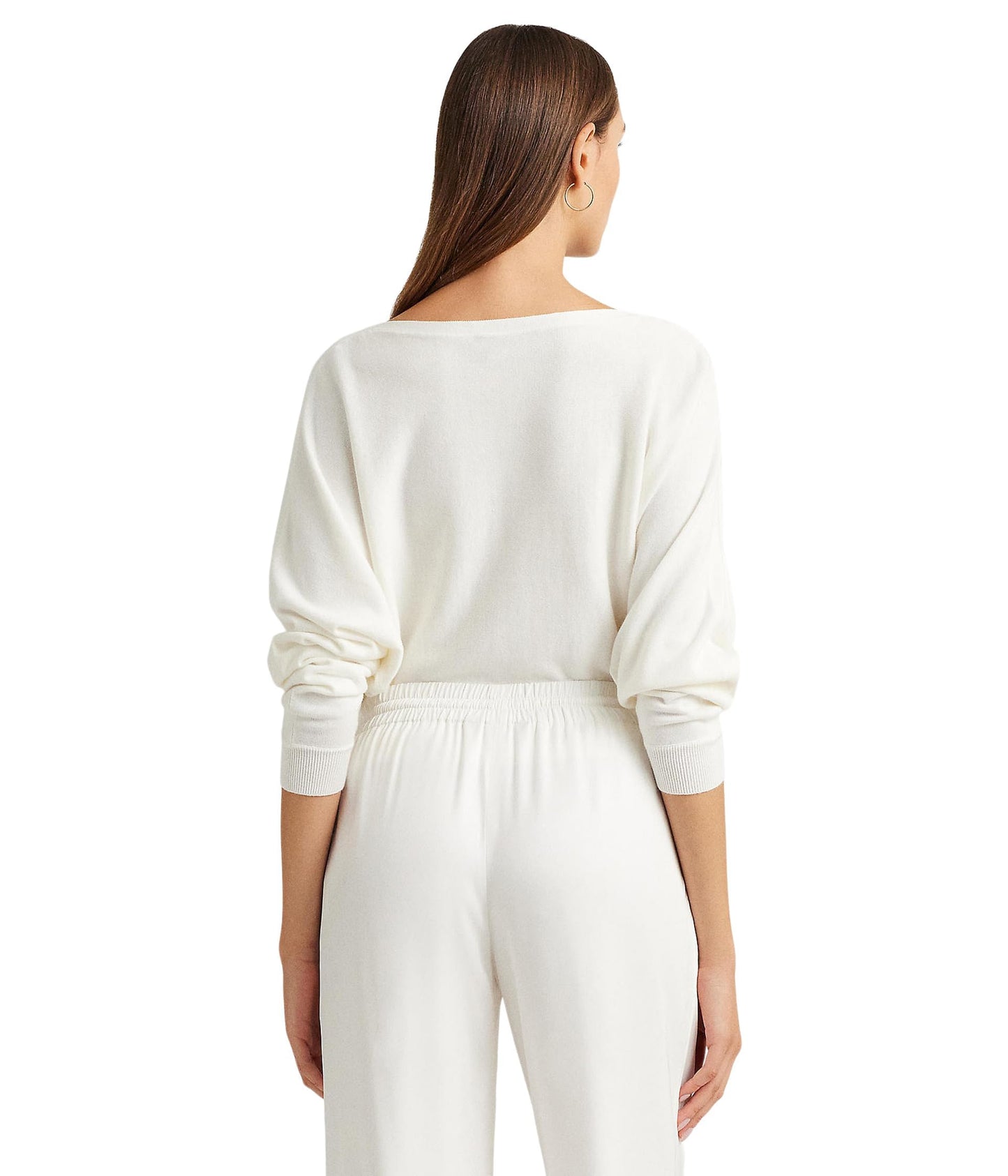 Lauren Ralph Lauren Petite Cotton-Blend Dolman-Sleeve Sweater White PM