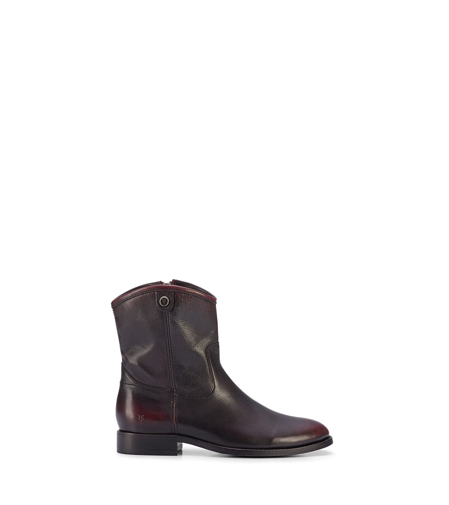 Frye Melissa Button Short 2 Boots for Women Made from Italian Leather with Antique Brass Hardware, Lining, and Outsole – 7” Shaft Height, Black/Scarlet - 8.5M