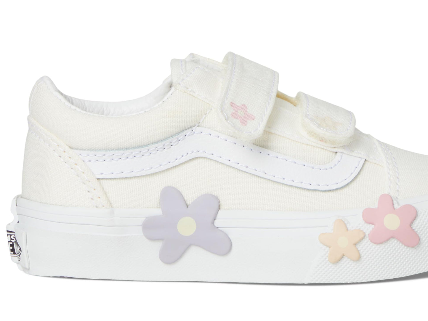 Vans Old Skool V Flower (Little Kid) Sneaker, Star White, 12.5 US Unisex
