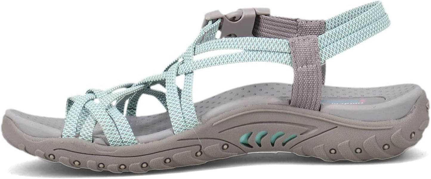 Skechers Women's REGGAE - IRIE MON -Multi strap toe thong sandal, Gray/Aqua, 11