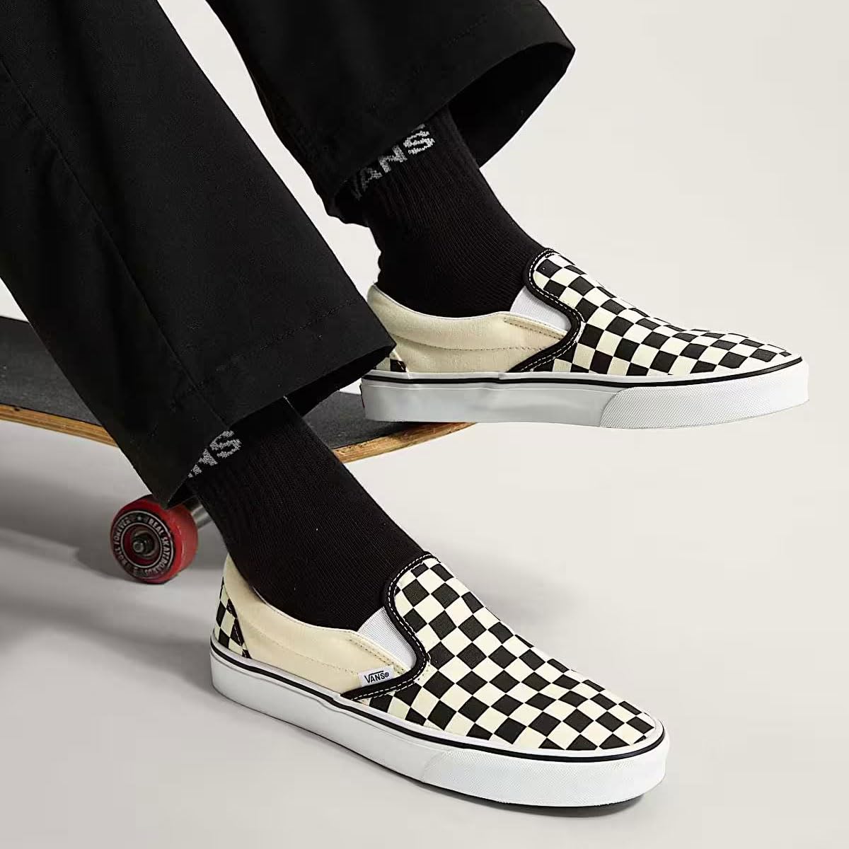 Vans Slip On Unisex Sneakers, Checkerboard Black/Off White, 6.5 US Women/5 US Men