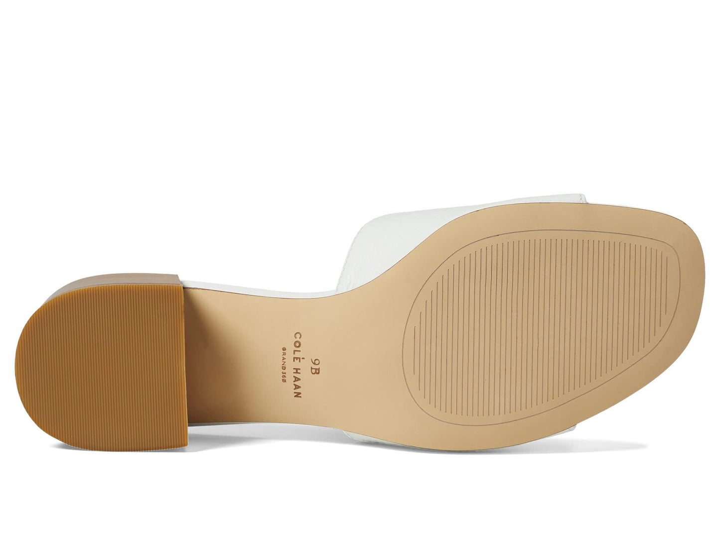 Cole Haan Calli Single Band Block Heel Sandals 40 mm - Leather Upper - Man-Made Lining Insole & Outsole Egret Leather 7.5 B - Medium