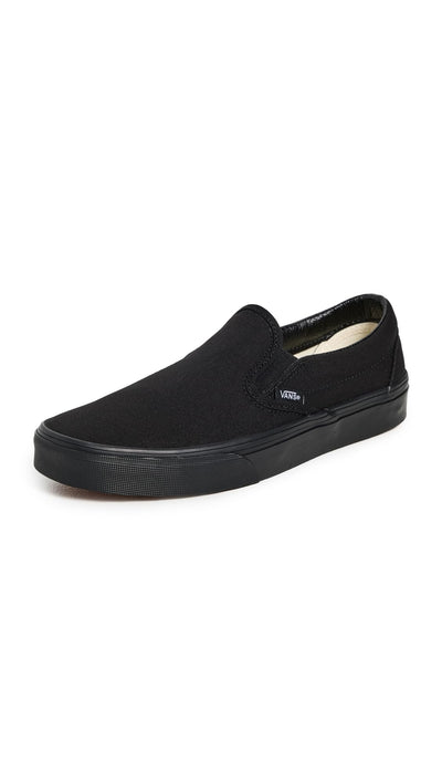 Vans Classic Slip On Unisex Sneakers, Black/Black, 18 US Women/16 US Men