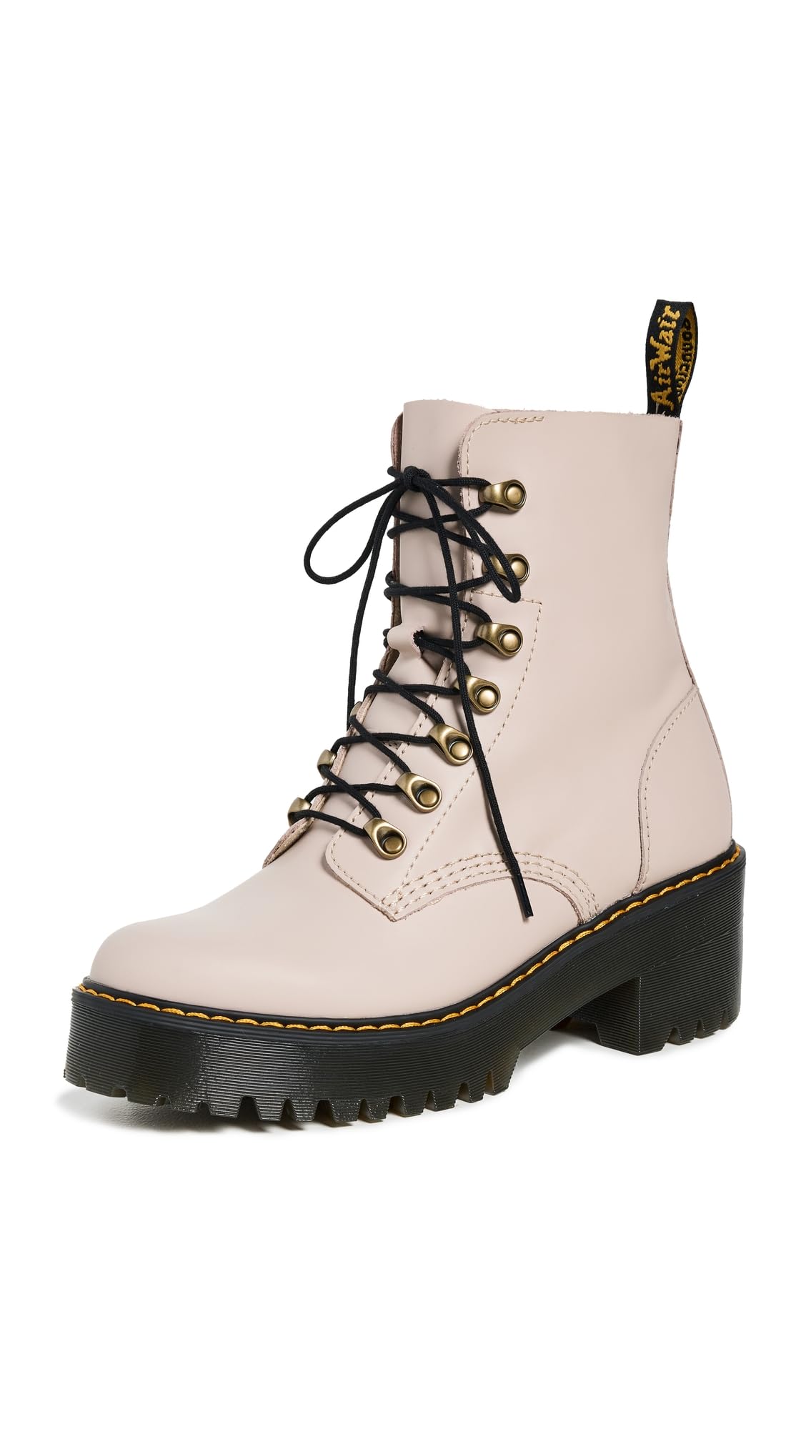 Dr. Martens Women's Leona Leather Heeled Boot, Vintage Taupe Sendal, 11