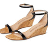 Stuart Weitzman Nudistcurve 50 Wedge Heels for Women - Leather Upper, Square-Toe with Thin Strap, and Adjustable Ankle Strap Black 1 6.5 B