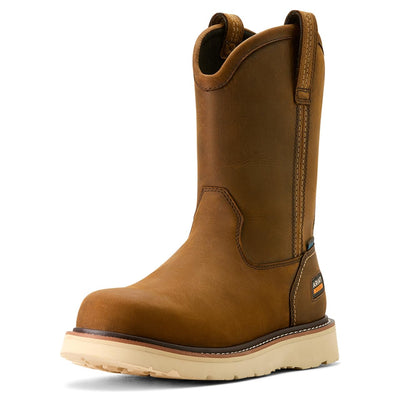 ARIAT Men's Rebar Wedge Pull-On Waterproof Work Boot, Distressed Brown, 10 Wide