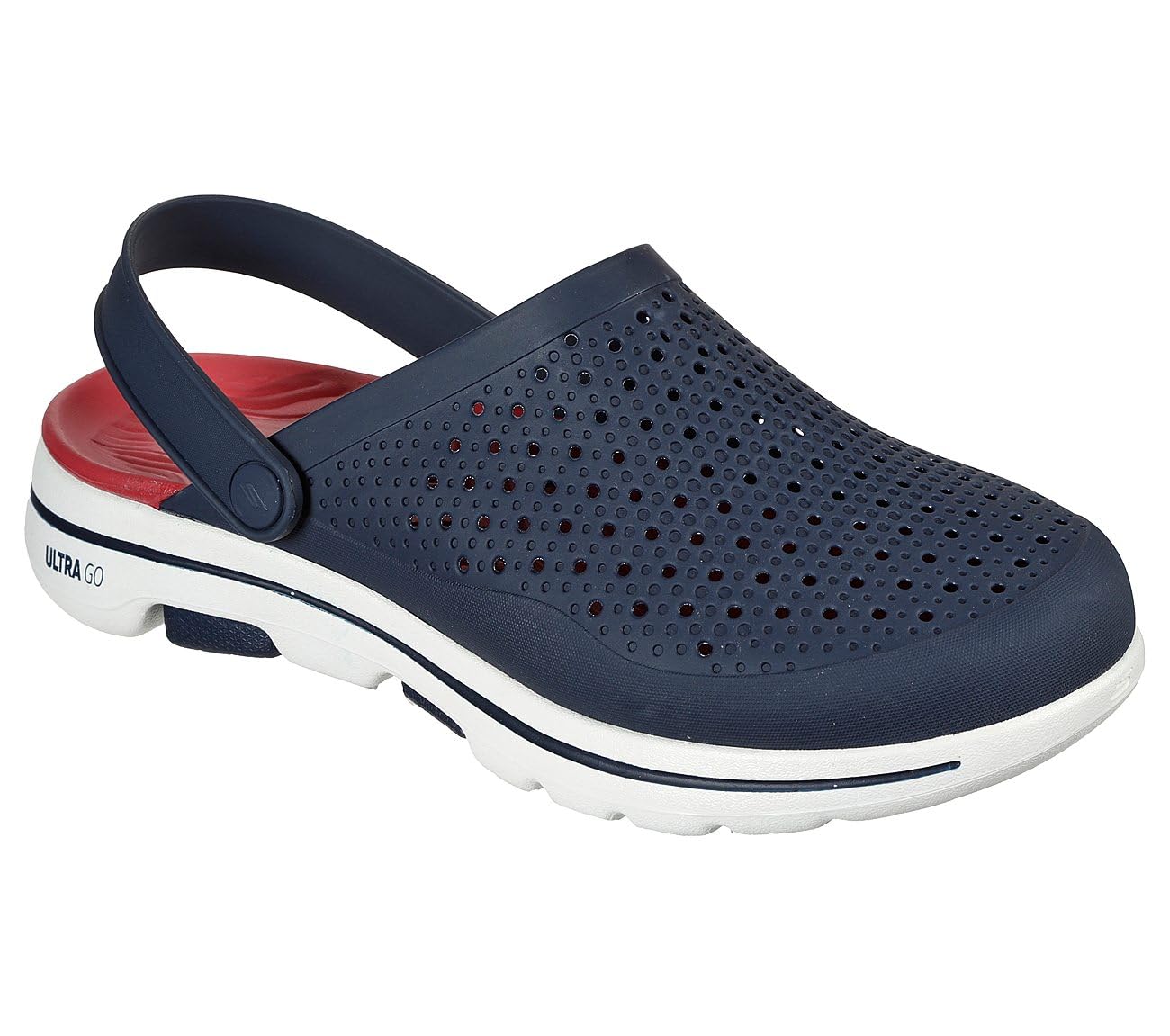 Skechers Men's Foamies Gowalk 5-Astonished Clog, Navy/Red, 10