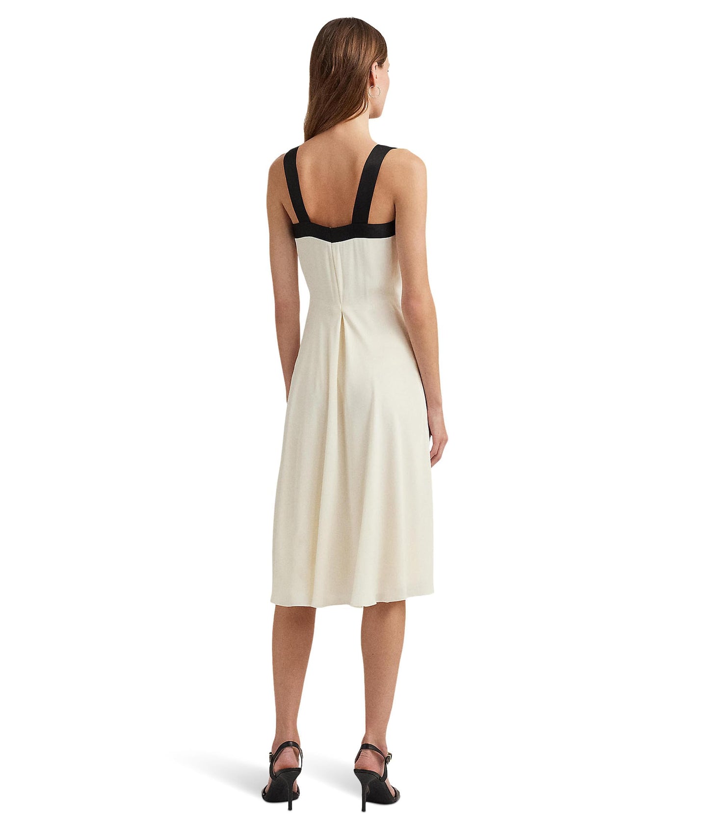 Lauren Ralph Lauren Womens Two-Tone Georgette Sleeveless Dress Mascarpone Cream/Black 12