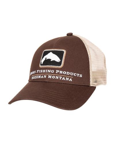 Simms Trout Icon Trucker Hat – Snapback Baseball Cap with Trout Fish, Mahogany