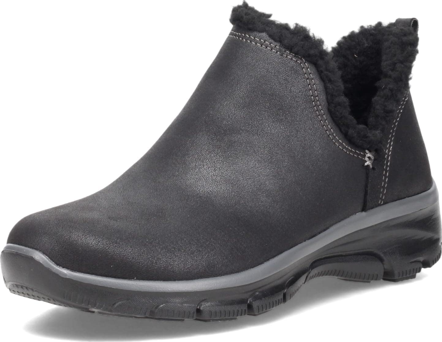 Skechers Women's EASY GOING - Buried - Scooped Collar Bootie with Faux Fur Trim Boot, black, 8.5 M US