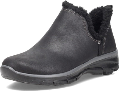 Skechers Women's EASY GOING - Buried - Scooped Collar Bootie with Faux Fur Trim Boot, black, 8.5 M US