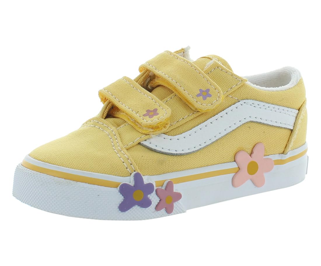 Vans Kids Old Skool V Flower (Infant/Toddler) Sneaker, Yellow, 4 US Unisex