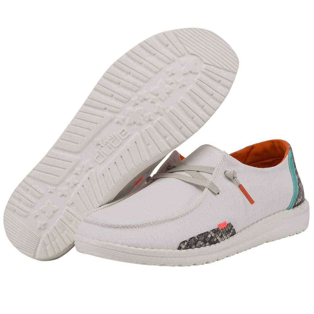 Hey Dude Women's Wendy Snake Linen White Size 10 | Women’s Shoes | Women’s Lace Up Loafers | Comfortable & Light-Weight