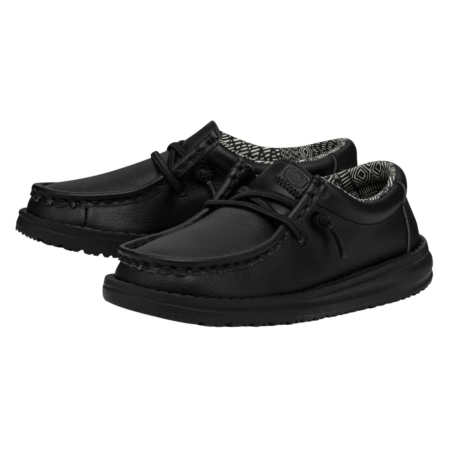 HEYDUDE Wally Youth Mono Leather Black Size 2 | Kids Shoes | Kids Slip-on Loafers | Comfortable & Light-Weight