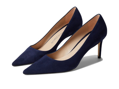 Stuart Weitzman® Stuart 75 Pump Sandals for Women – Suede Upper – Leather Outsole and Lining – Pointed Nice Blue 8.5 B
