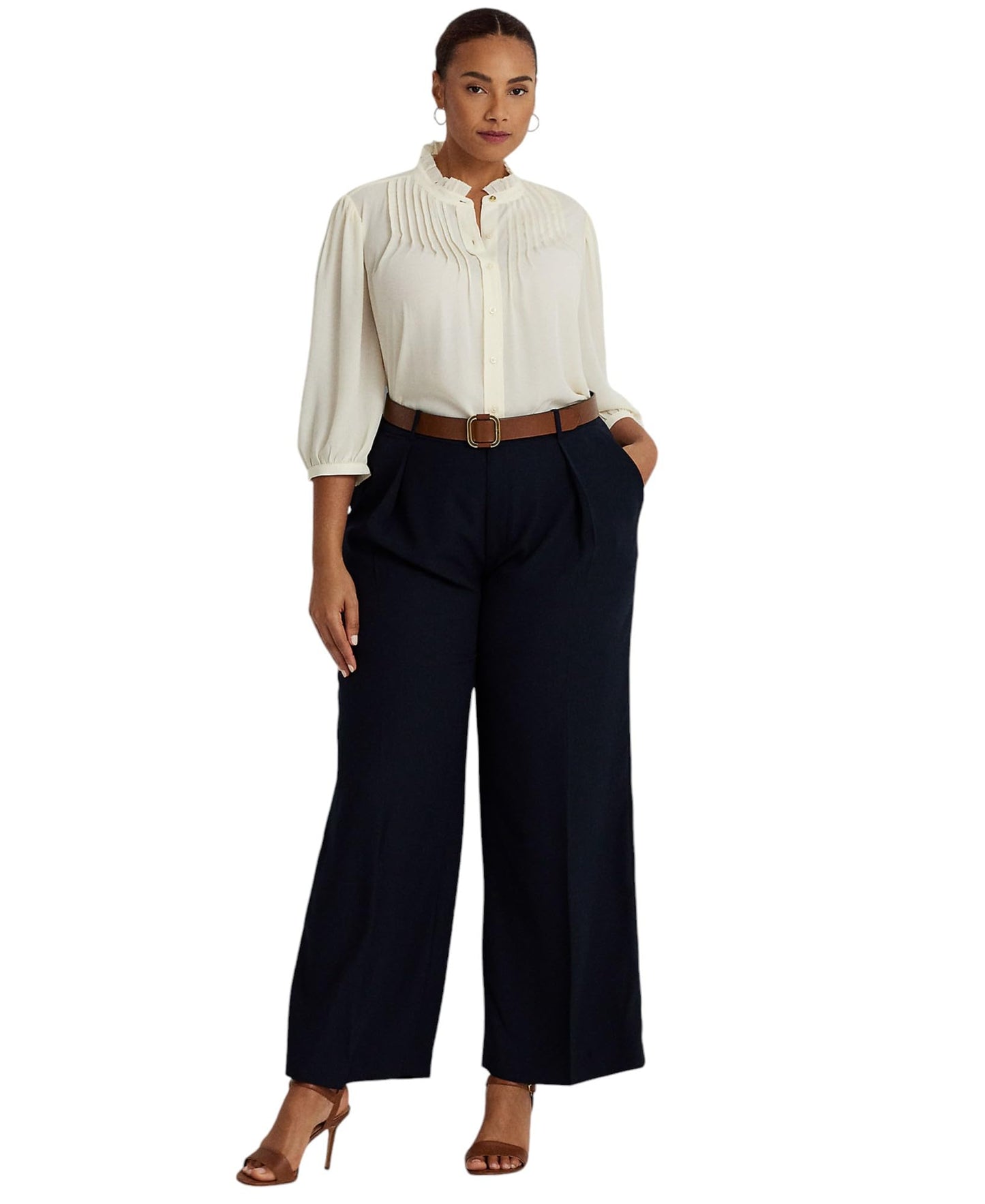 Lauren Ralph Lauren Women's Plus Size Pleated Blouse (Winter Cream, 2X)