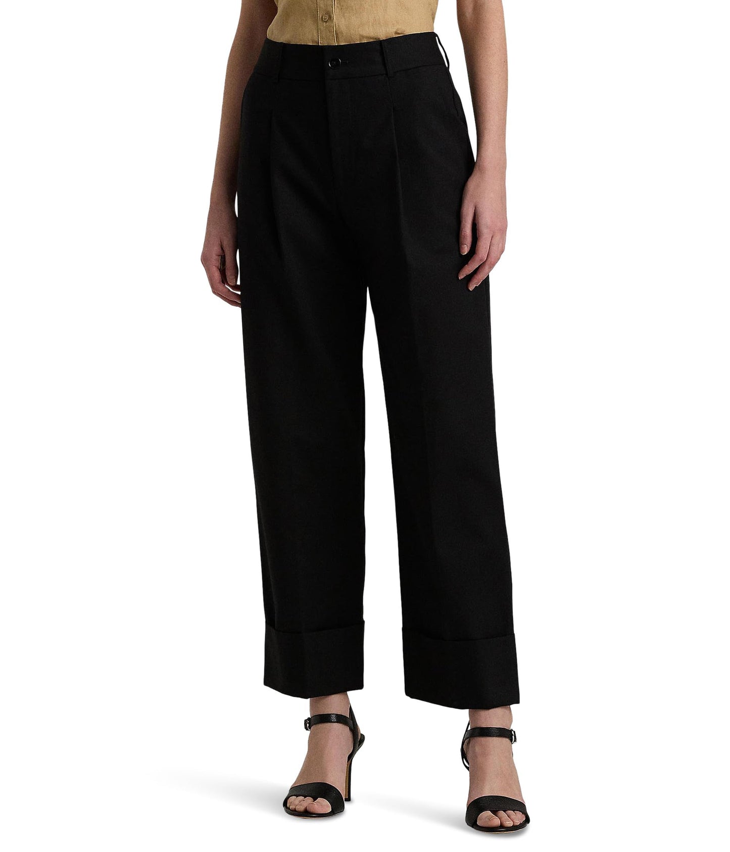 Lauren Ralph Lauren Women's Double-Faced Stretch Cotton Ankle Pants, Black, 14, 24.5