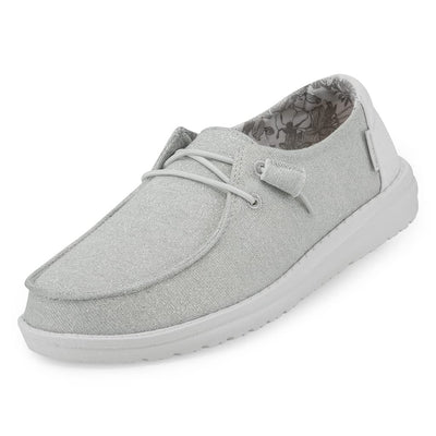 Hey Dude Women's Wendy Stretch Sparkling White Size 11 | Women’s Shoes | Women’s Lace Up Loafers | Comfortable & Light-Weight