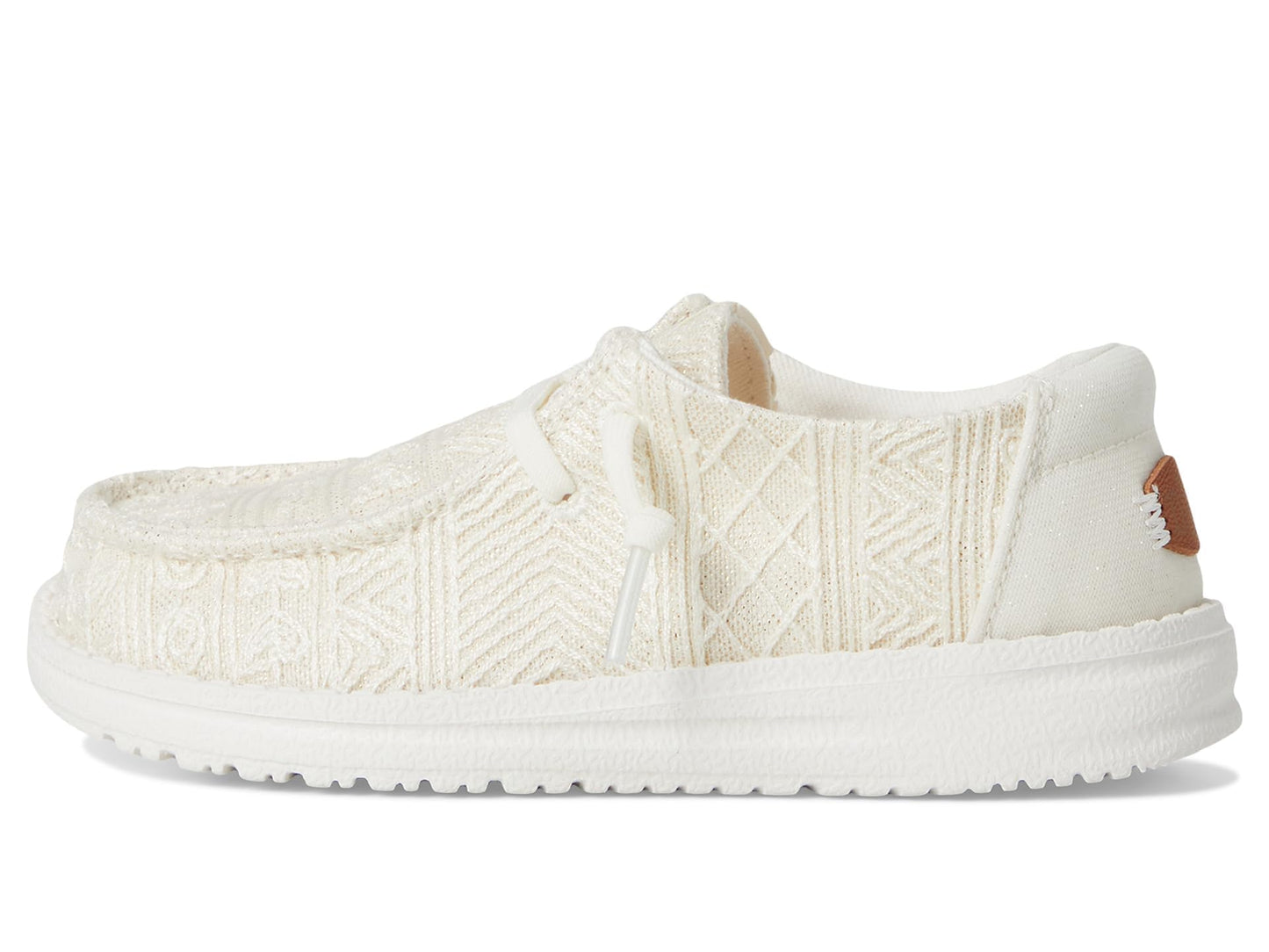HEYDUDE Kids Wendy Crochet Lace (Little Kid/Big Kid) - Shoes for Kids - Canvas Upper - Cotton Lining White/Gold 6 Big Kid M
