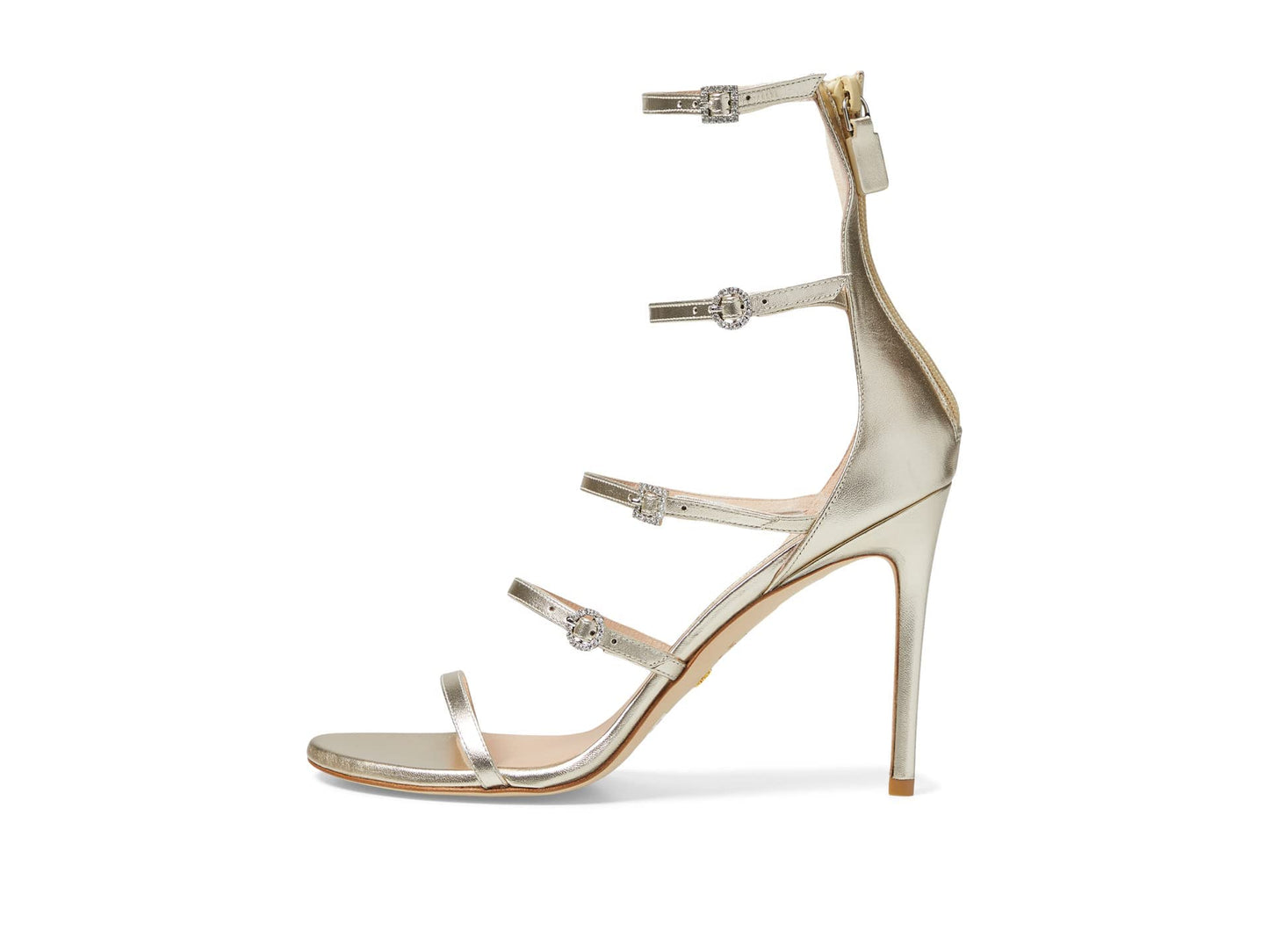 Stuart Weitzman Nudist Crystal Geo Buckle 100 Sandal Platino 8.5 B