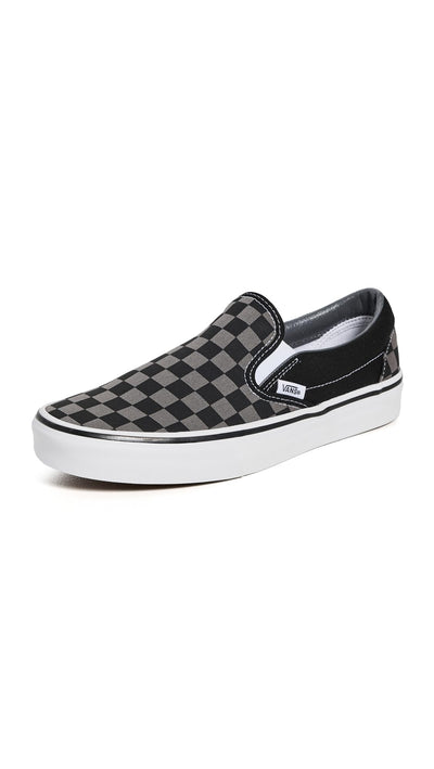 Vans Classic Slip On Unisex Sneakers, Black/Pewter Checkerboard, 13 US Women/11.5 US Men
