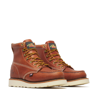 Thorogood American Heritage 6” Moc Toe Work Boots for Men - Soft Toe, Premium Full-Grain Leather with Slip-Resistant Wedge Outsole and Comfort Insole; EH Rated, Tobacco - 11.5 B