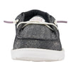 HEYDUDE Girl's Youth Wendy Metallic Sparkle Slip On Shoe, Charcoal Size 6 | Glitter Upper | Easy On Elastic Lace Sneaker