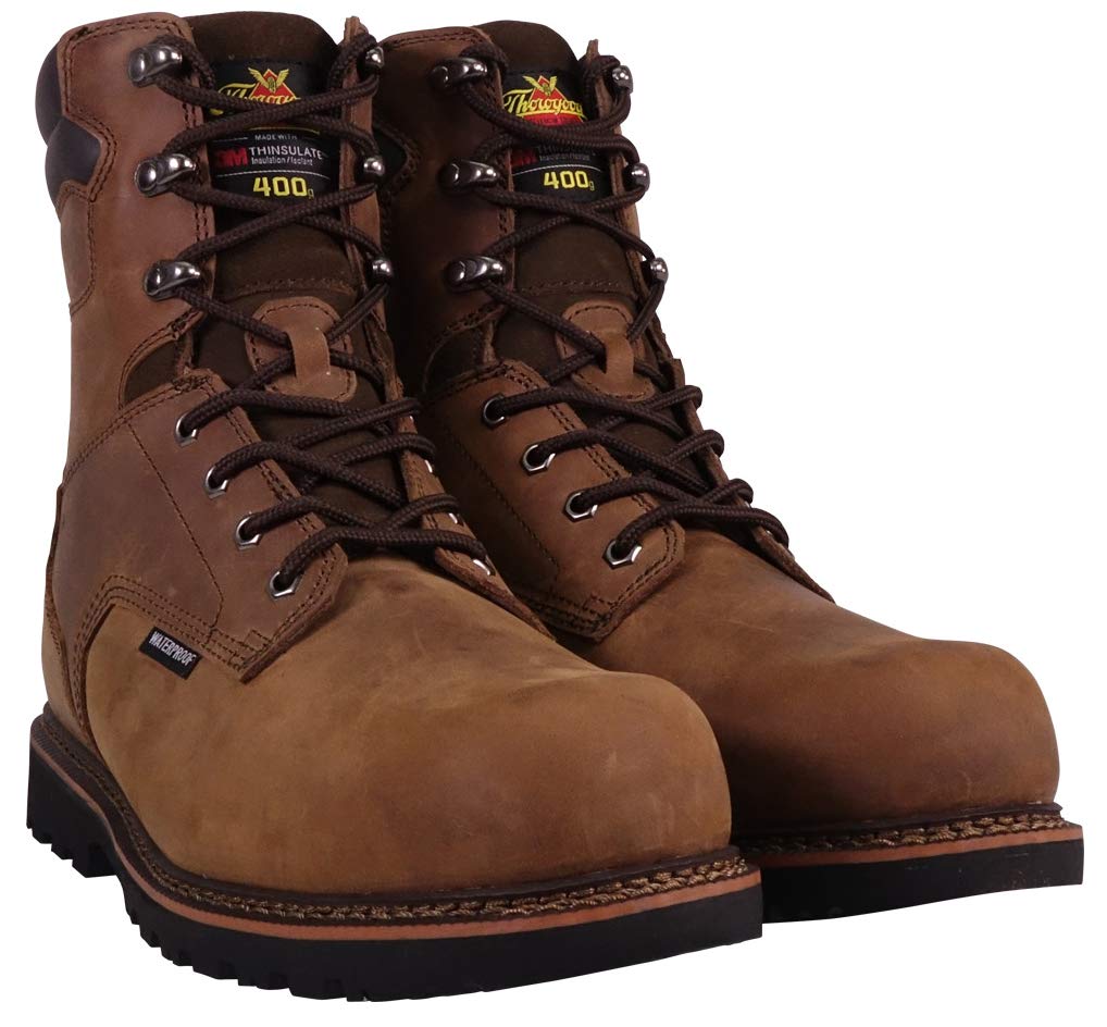 Thorogood V-Series 8” Waterproof Insulated Composite Toe Work Boots for Men - Premium Leather with 3M Thinsulate, Comfort Insole, and Chevron Traction Outsole; ASTM Rated, Brown Crazyhorse - 12 M US
