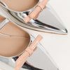 Stuart Weitzman Women's Felicity Bow Mary Jane Flats, Silver/Poudre, 9.5 Medium US