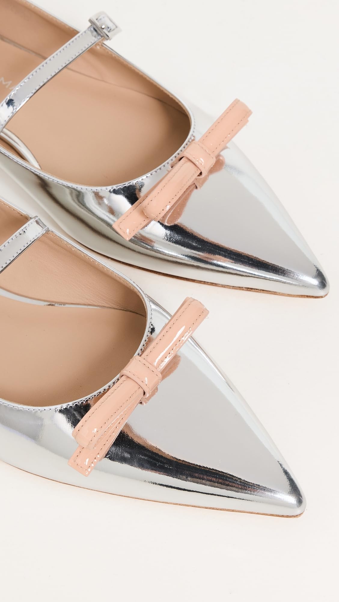 Stuart Weitzman Women's Felicity Bow Mary Jane Flats, Silver/Poudre, 9.5 Medium US