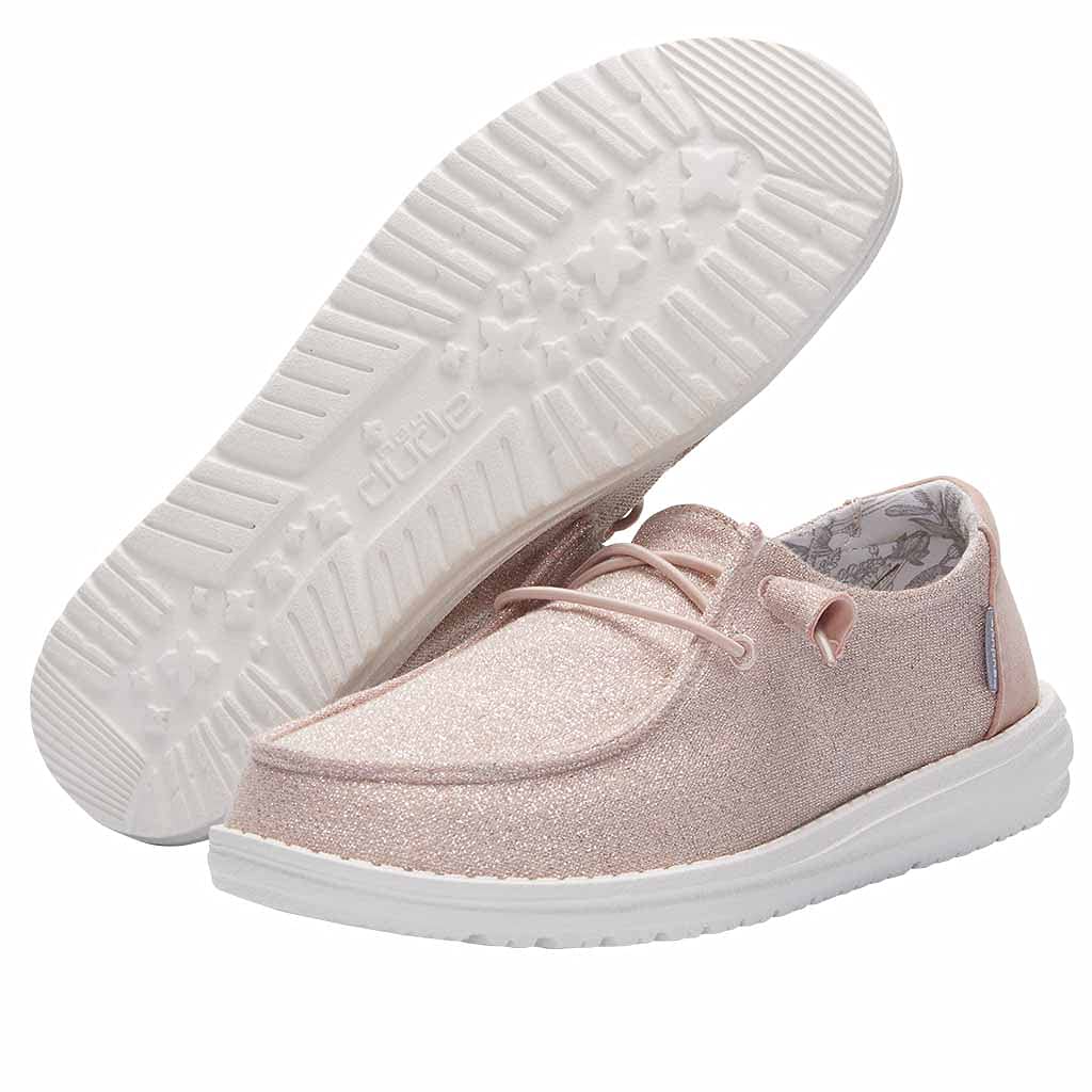 Hey Dude Women's Wendy Stretch Sparkling Pink Size 6 | Women’s Shoes | Women’s Lace Up Loafers | Comfortable & Light-Weight