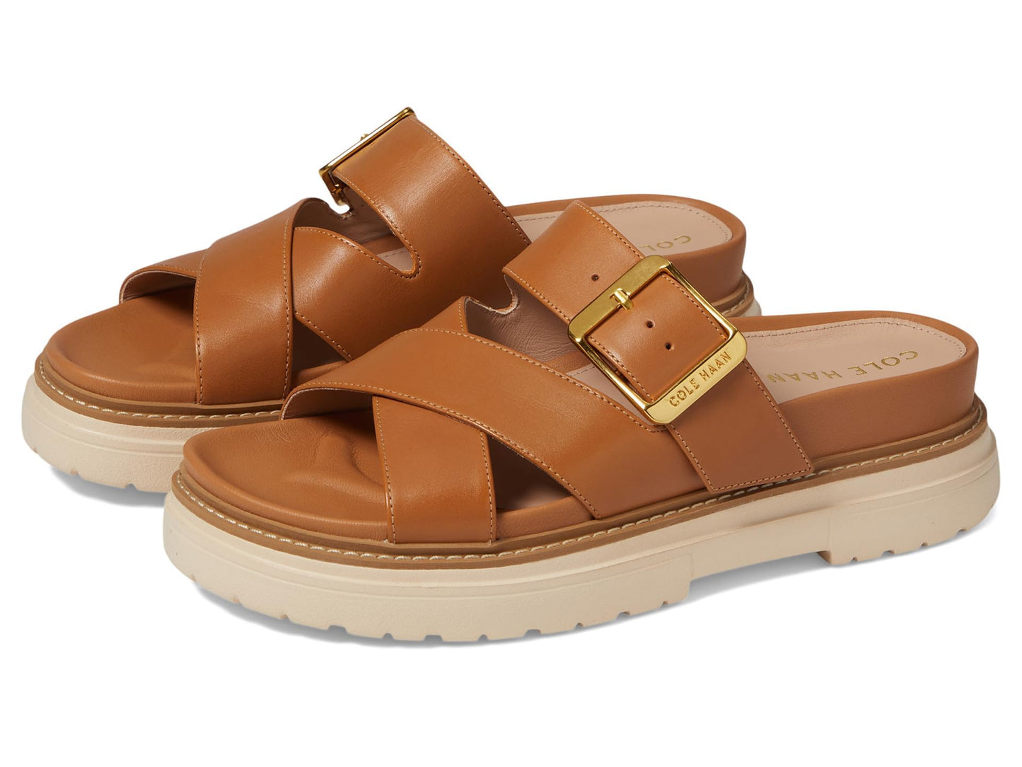 Cole Haan Fraya Slide Sandal - Sandals for Women - Leather Upper - Open Toe - Ankle Strap - Lightweight Tea Leaf Nubuck 6 B - Medium