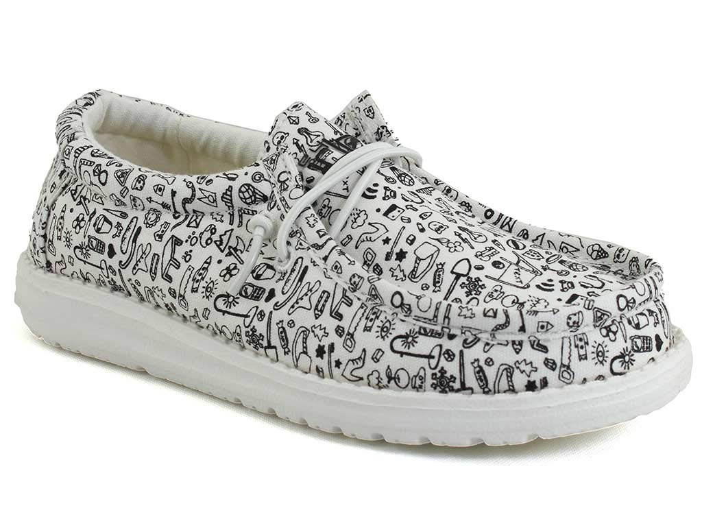 Hey Dude Boy's Wally Youth Doodle Size 3 | Boy’s Shoes | Boy's Lace Up Loafers | Comfortable & Light-Weight