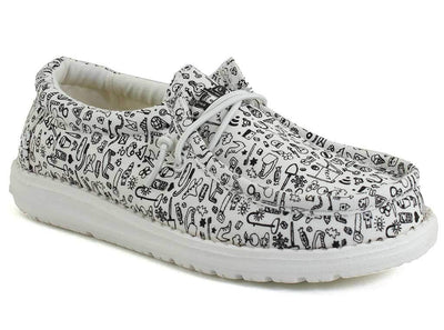 Hey Dude Boy's Wally Youth Doodle Size 3 | Boy’s Shoes | Boy's Lace Up Loafers | Comfortable & Light-Weight