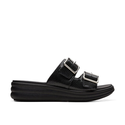 Clarks Womens's Drift Buckle Slide Sandal, Black Snake, 6 Medium US