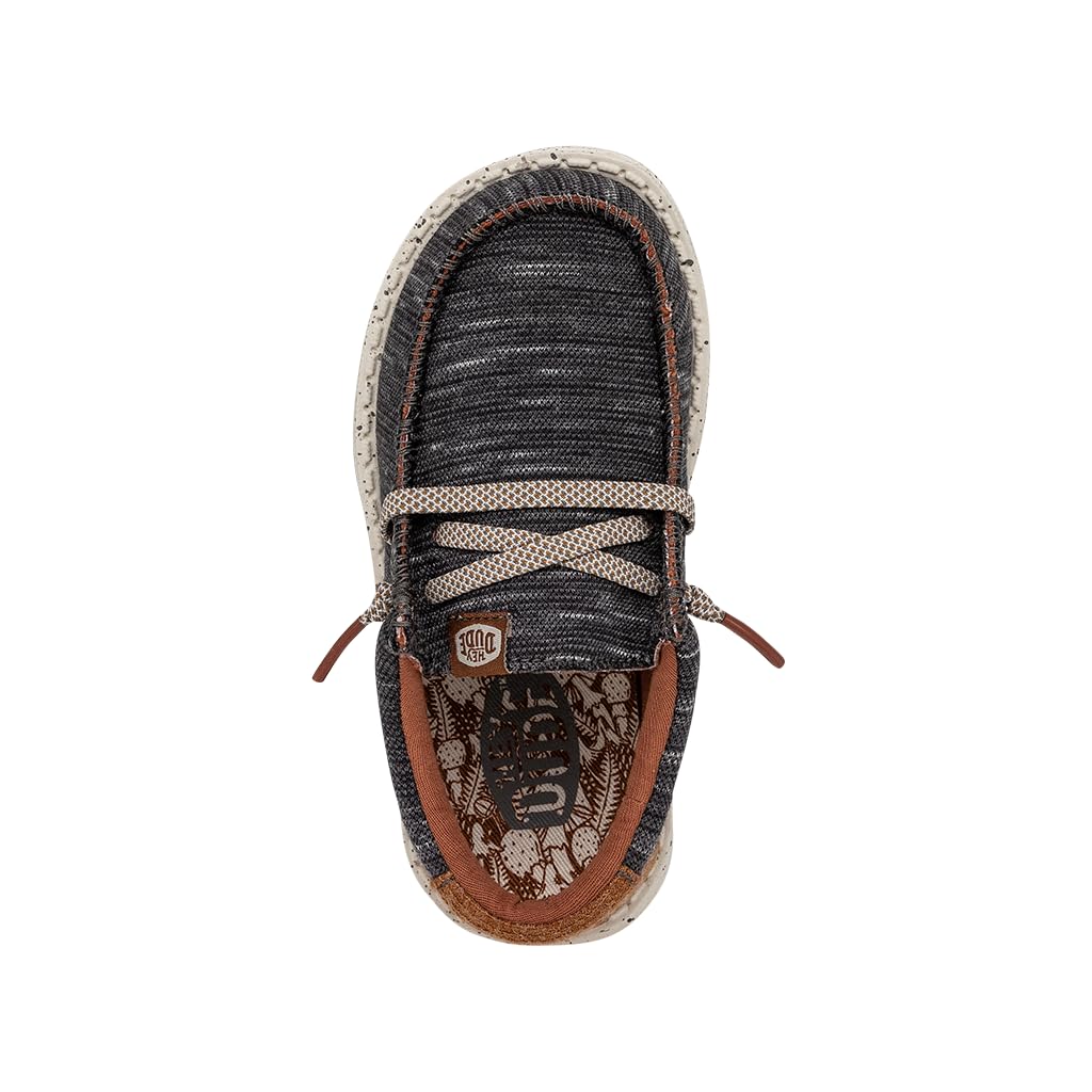 HEYDUDE Boy's Wally Youth Jersey Charcoal Size 4 | Youth Shoes | Youth Slip-on Loafers | Comfortable & Light-Weight