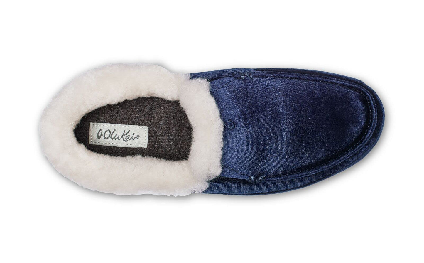 OLUKAI Ku'una Lanui Women's Slipper, Soft Velvet & Dual-Density PU Footbed for All-Day Comfort, Breathable & Supportive Drop-In-Heel, Cute & Casual Slip-On Design, Trench Blue/Trench Blue, 6
