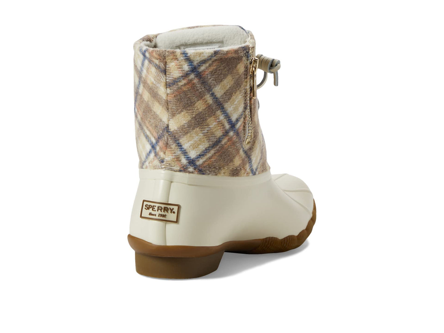 Sperry Women's Saltwater Wool Rain Boot, Ivory Plaid, 7
