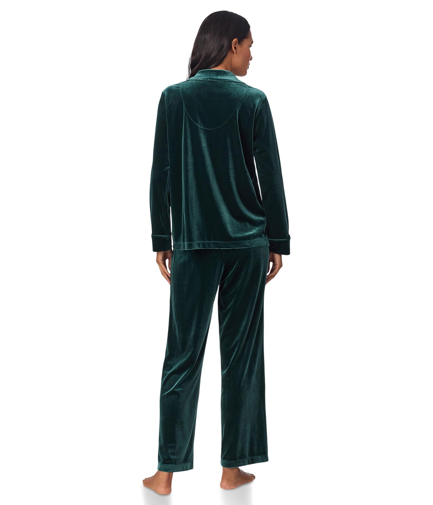 Lauren Ralph Lauren Womens Long Sleeve Velvet Notch Collar Long Pajama Set Green Medium