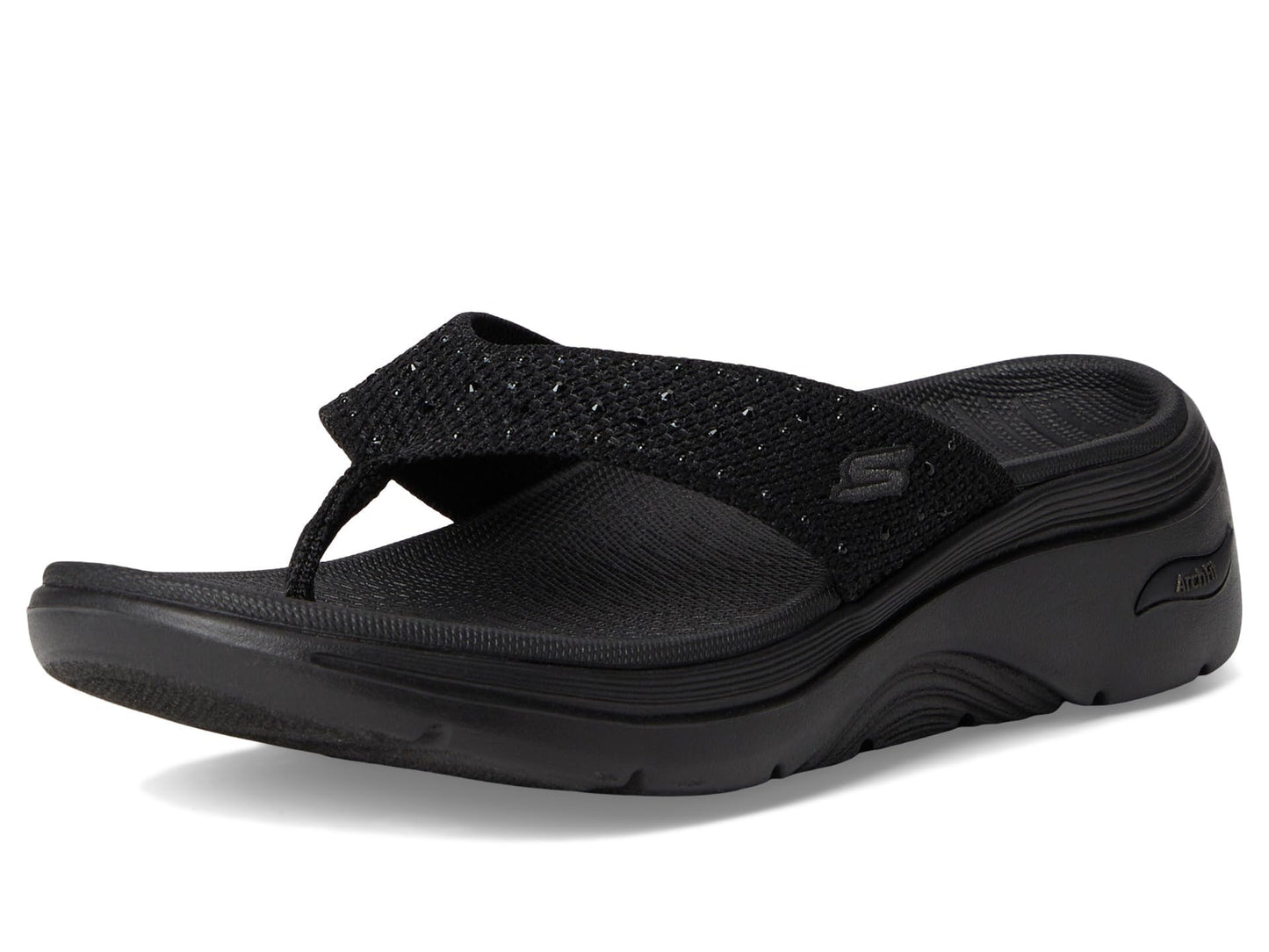 SKECHERS, Women's, Arch Fit 2.0 3-Pt Rhinestone Sandal, Black/Black, 11, Medium