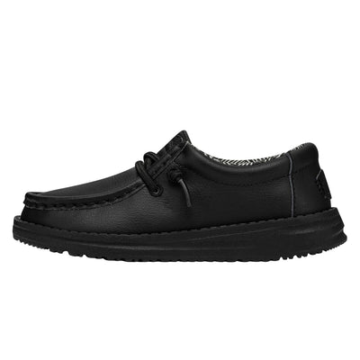 HEYDUDE Wally Youth Mono Leather Black Size 2 | Kids Shoes | Kids Slip-on Loafers | Comfortable & Light-Weight