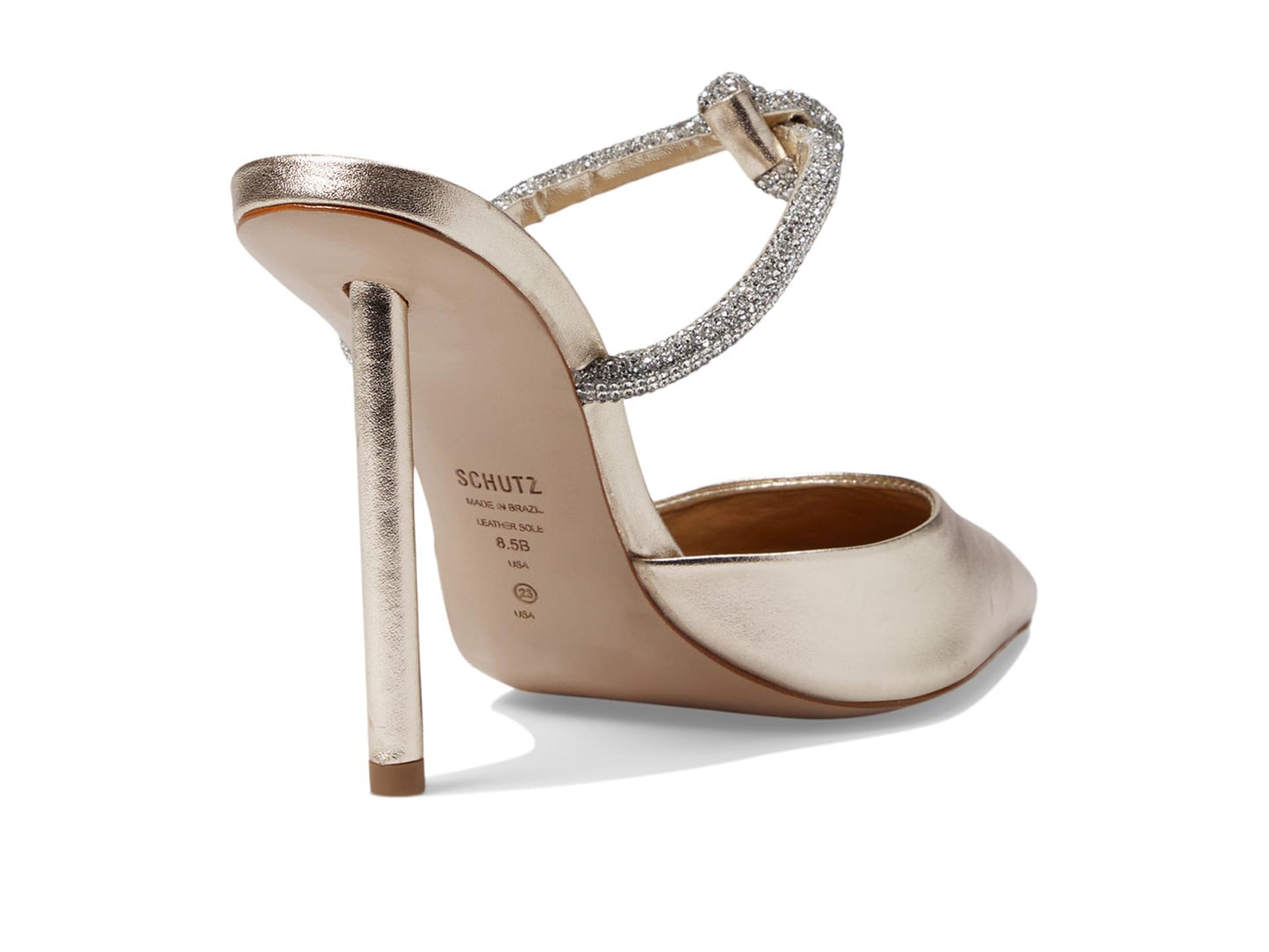 SCHUTZ Women's Pearl Pin Heel Mule, Platina/Crystal, 8