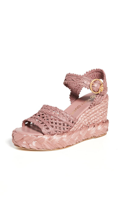 Tory Burch Women's Raffia Wedge Sandals, Pink Magnolia, 9 Medium US