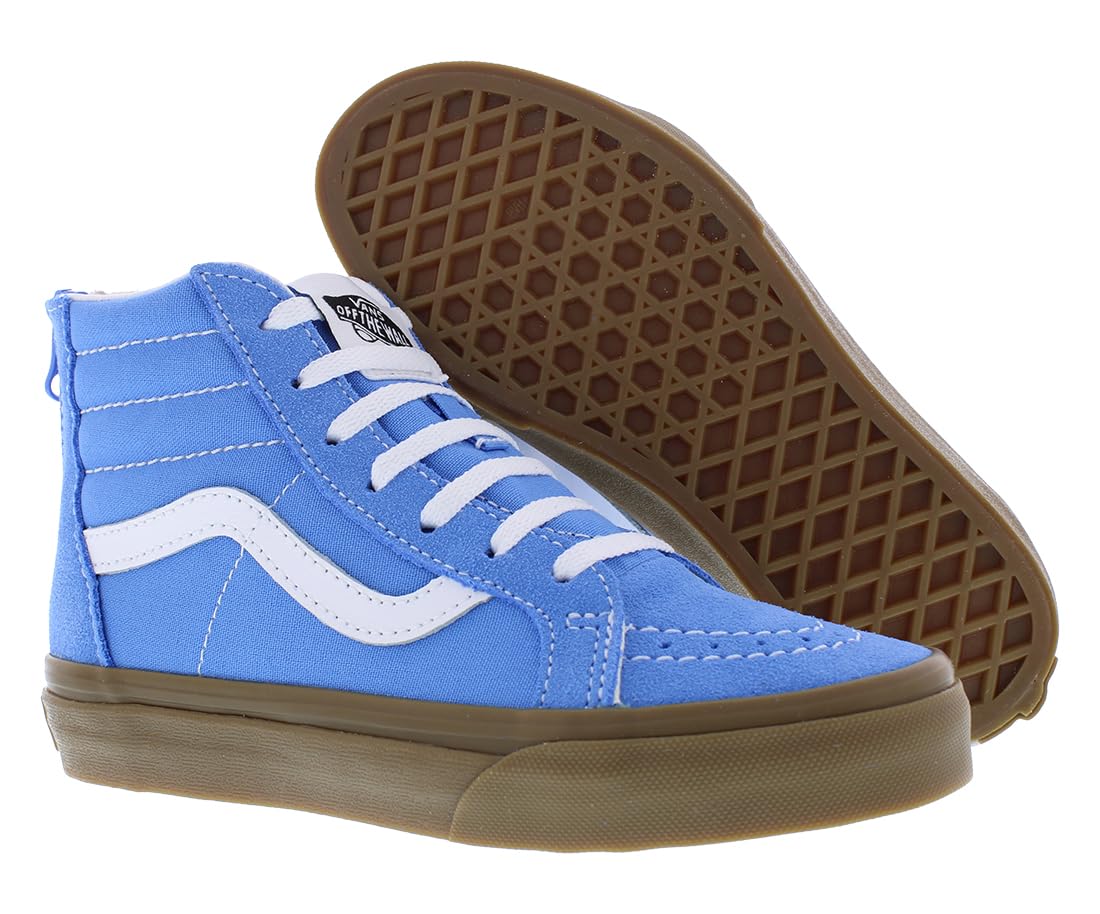 Vans Sk8 Hi Zip Flower Suede PS Boys Shoes Size 2.5, Color: Gum Azure Blue-Blue