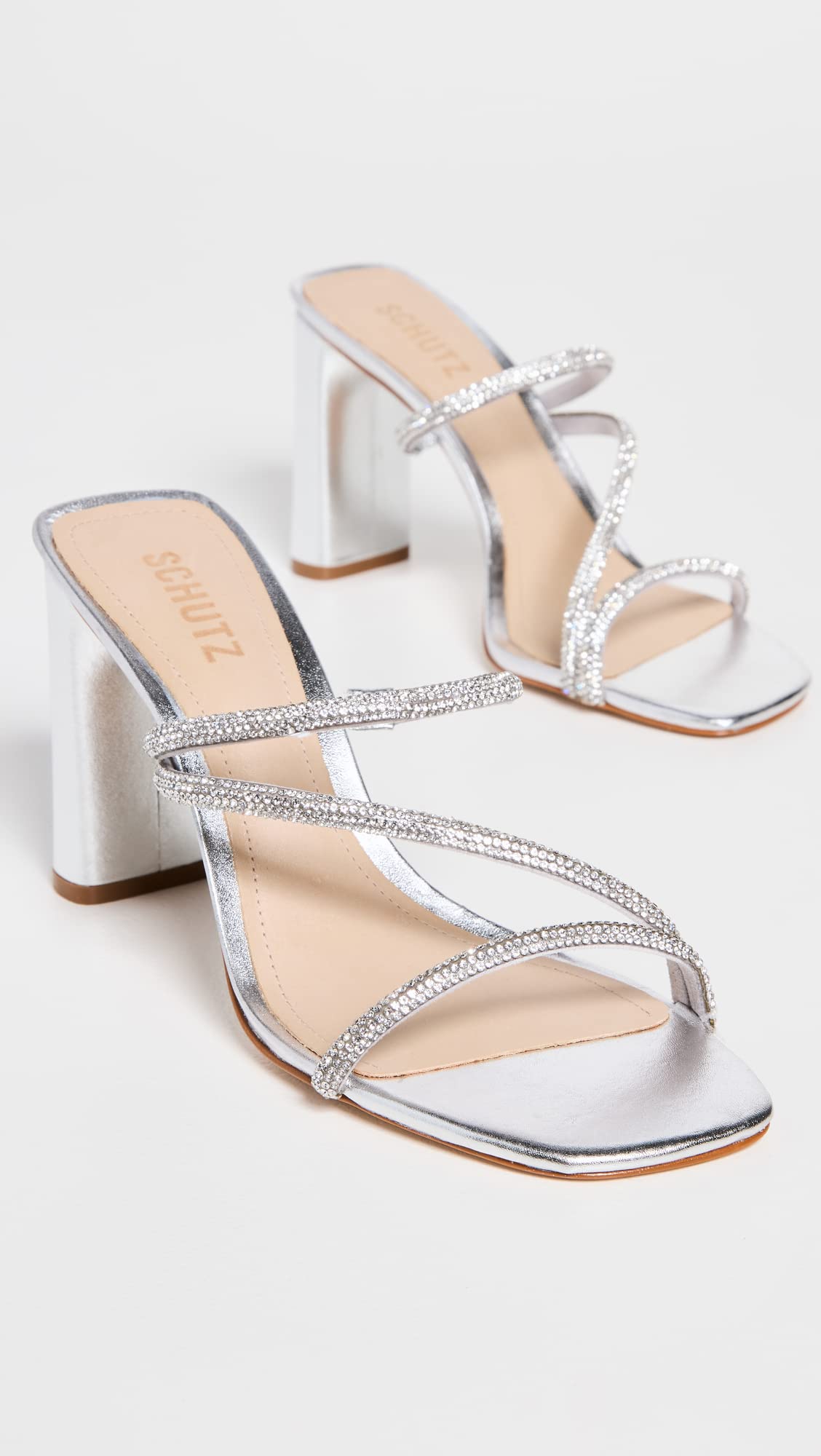 SCHUTZ Women's Chessie Bright Sandals, Cristal, Clear, Silver, 5 Medium US