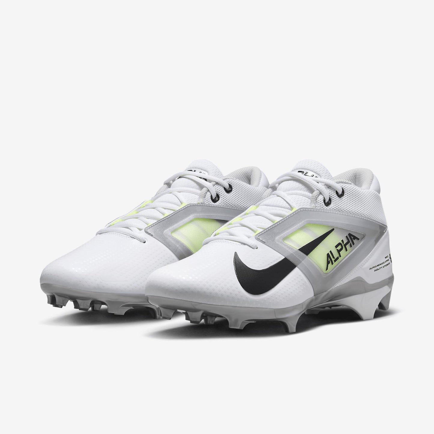Nike Alpha Menace 4 Pro Football Cleats (FD7037-100, White/Metallic Silver/Photon Dust) Size 15